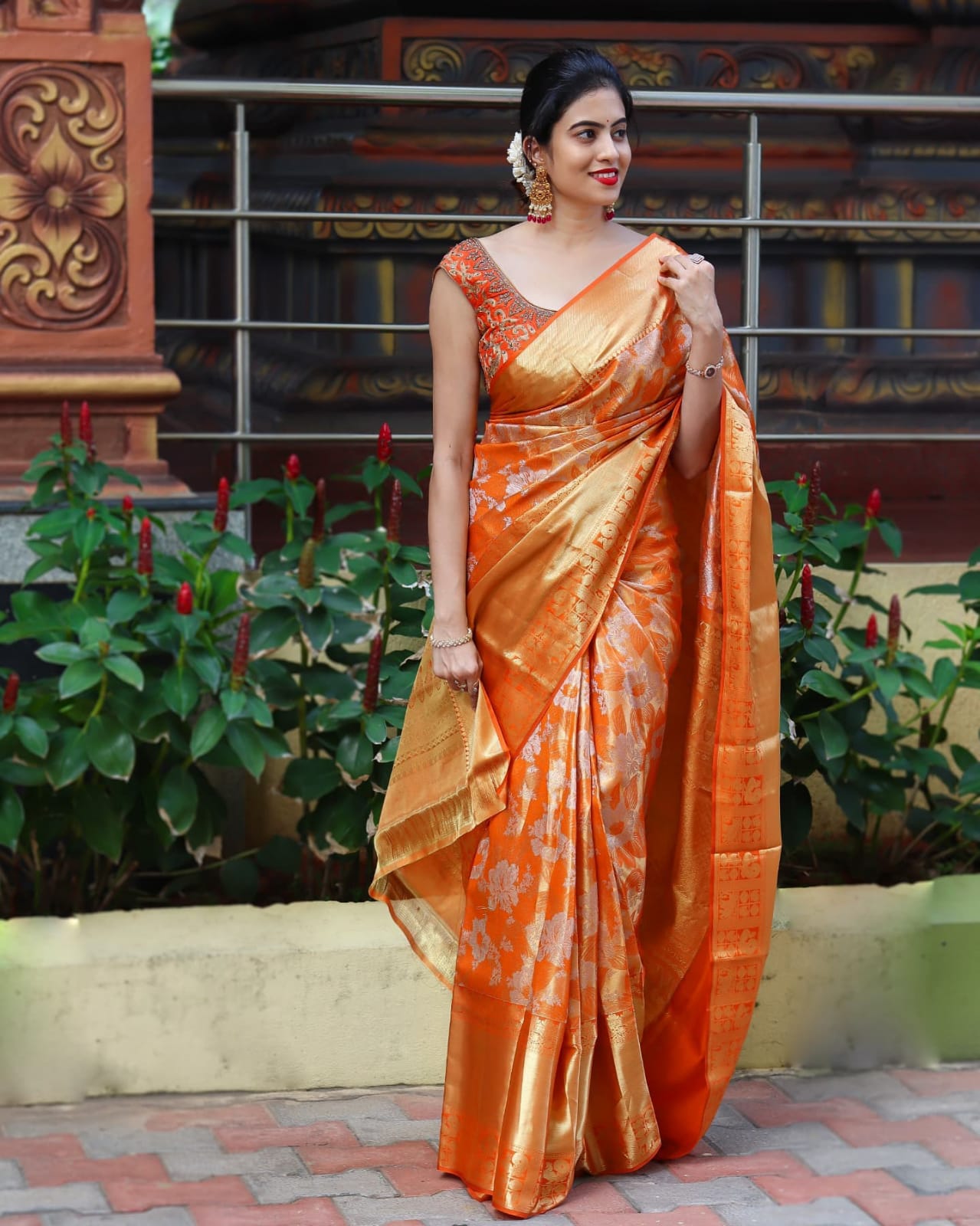 Majesty Orange Soft Banarasi Silk Saree With Enchanting Blouse Piece