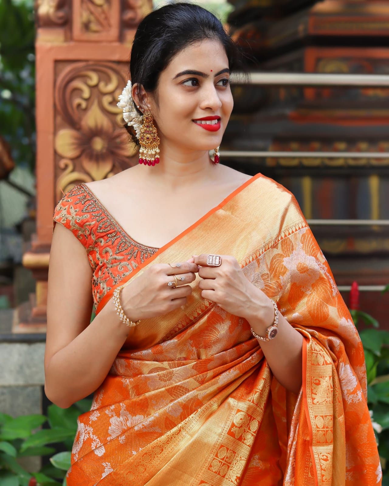 Majesty Orange Soft Banarasi Silk Saree With Enchanting Blouse Piece