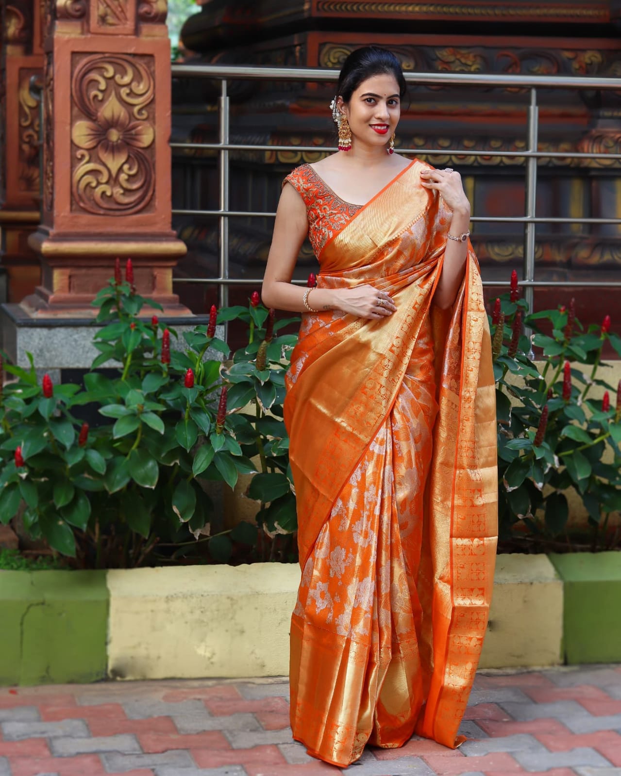 Majesty Orange Soft Banarasi Silk Saree With Enchanting Blouse Piece