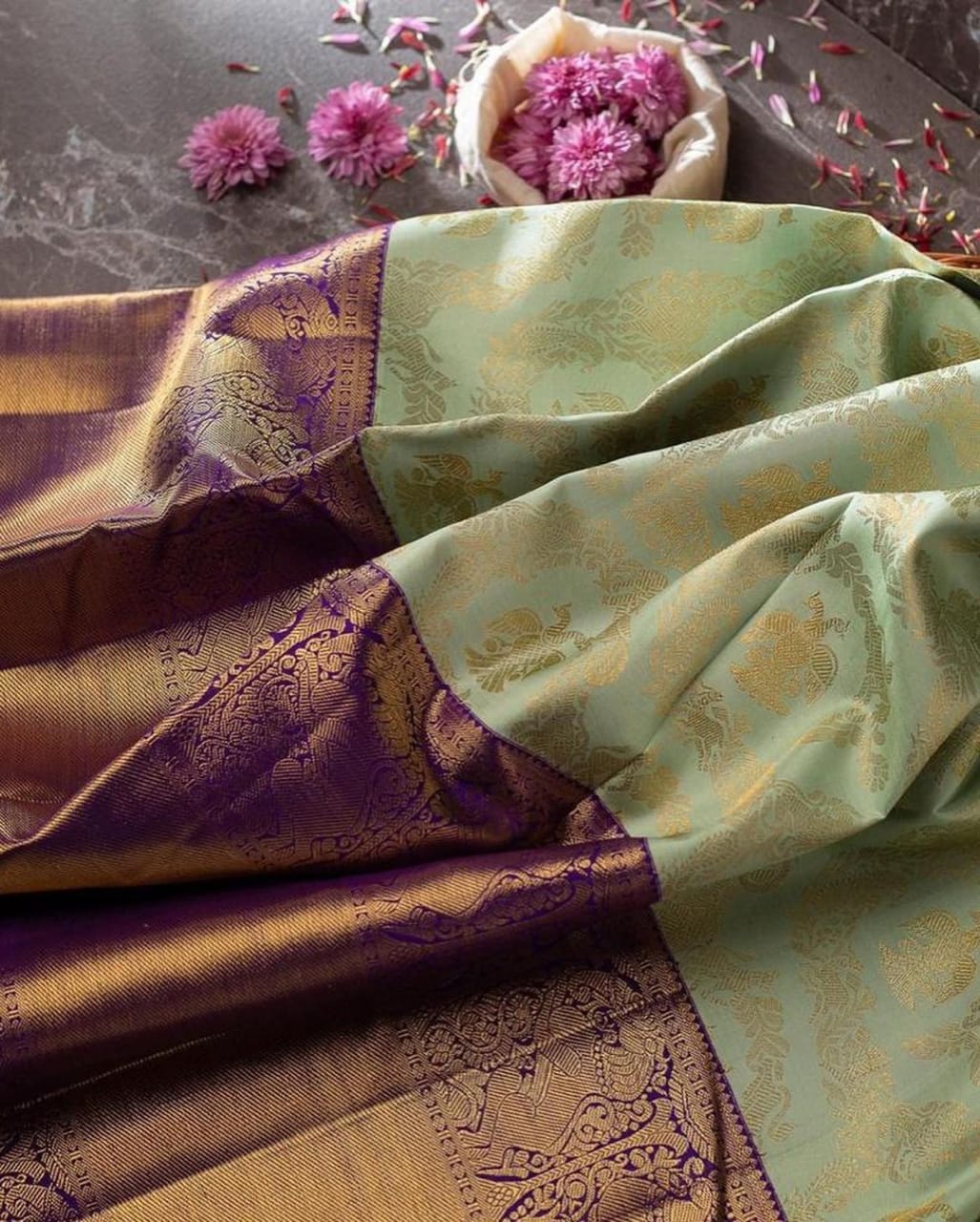 Verdant Sea Green Soft Banarasi Silk Saree With Divine Blouse Piece