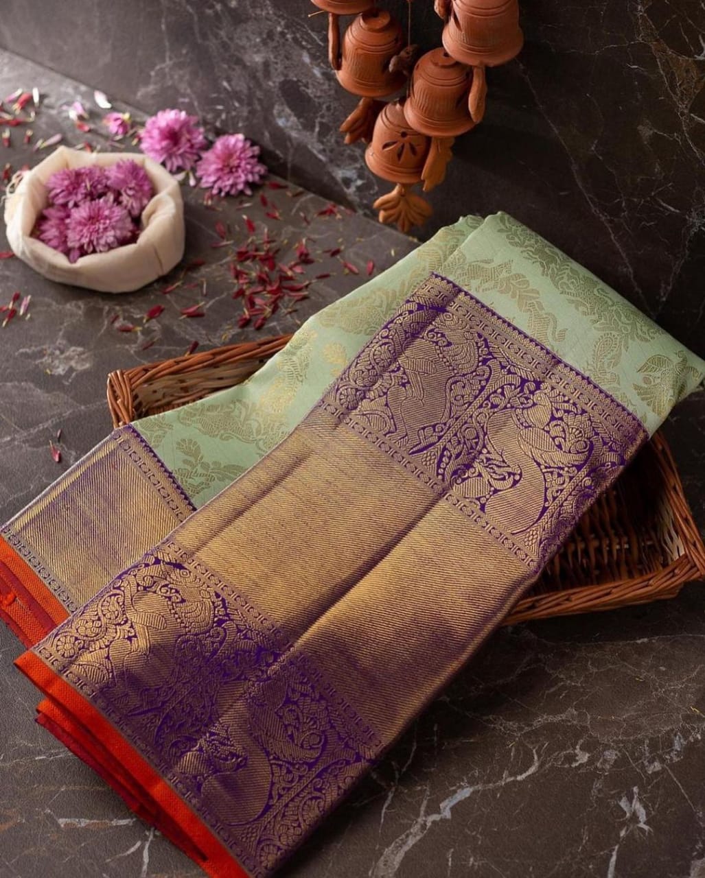 Verdant Sea Green Soft Banarasi Silk Saree With Divine Blouse Piece