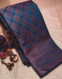 Smashing Navy Blue Soft Silk Saree With Symmetrical Blouse Piece