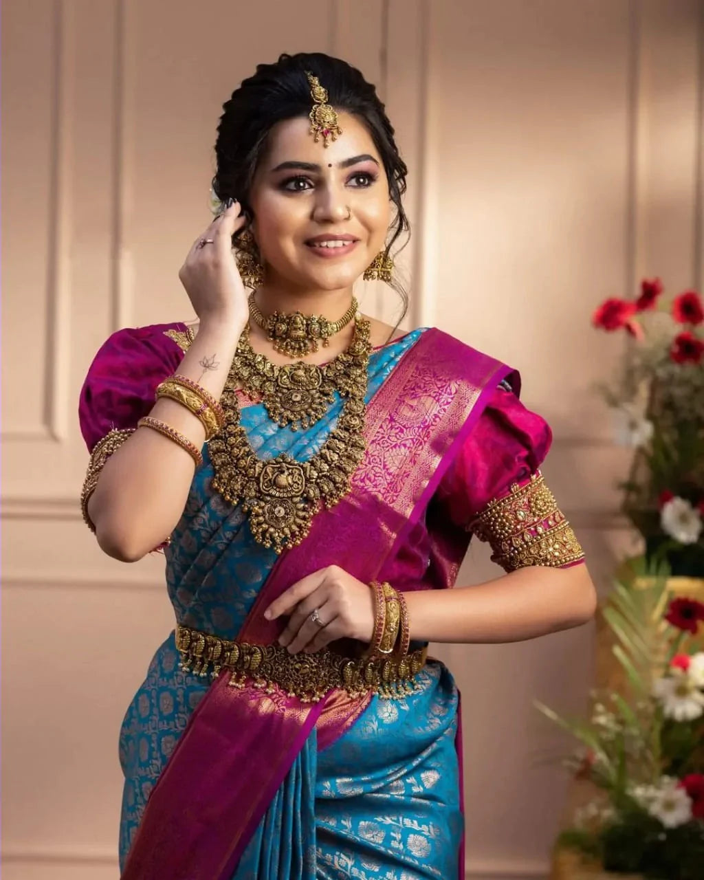 Charismatic Firozi Soft Banarasi Silk Saree With Imaginative Blouse Piece