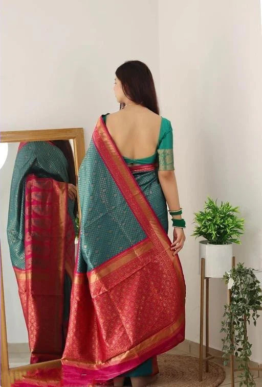 Exquisite Rama Soft Silk Saree With Luxuriant Blouse Piece