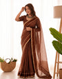 Alluring Brown Banarasi Viscose Silk Saree With Sempiternal Blouse Piece
