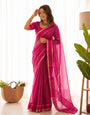 Imbrication Dark Pink Banarasi Viscose Silk Saree With Delectable Blouse Piece