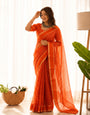 Staring Orange Banarasi Viscose Silk Saree With Stunner Blouse Piece