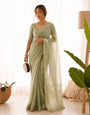 Enticing Pista Banarasi Viscose Silk Saree With Fancifull Blouse Piece