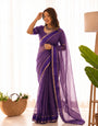 Desiring Purple Banarasi Viscose Silk Saree With Breathtaking Blouse Piece