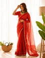 Arresting Red Banarasi Viscose Silk Saree With Pretty Blouse Piece