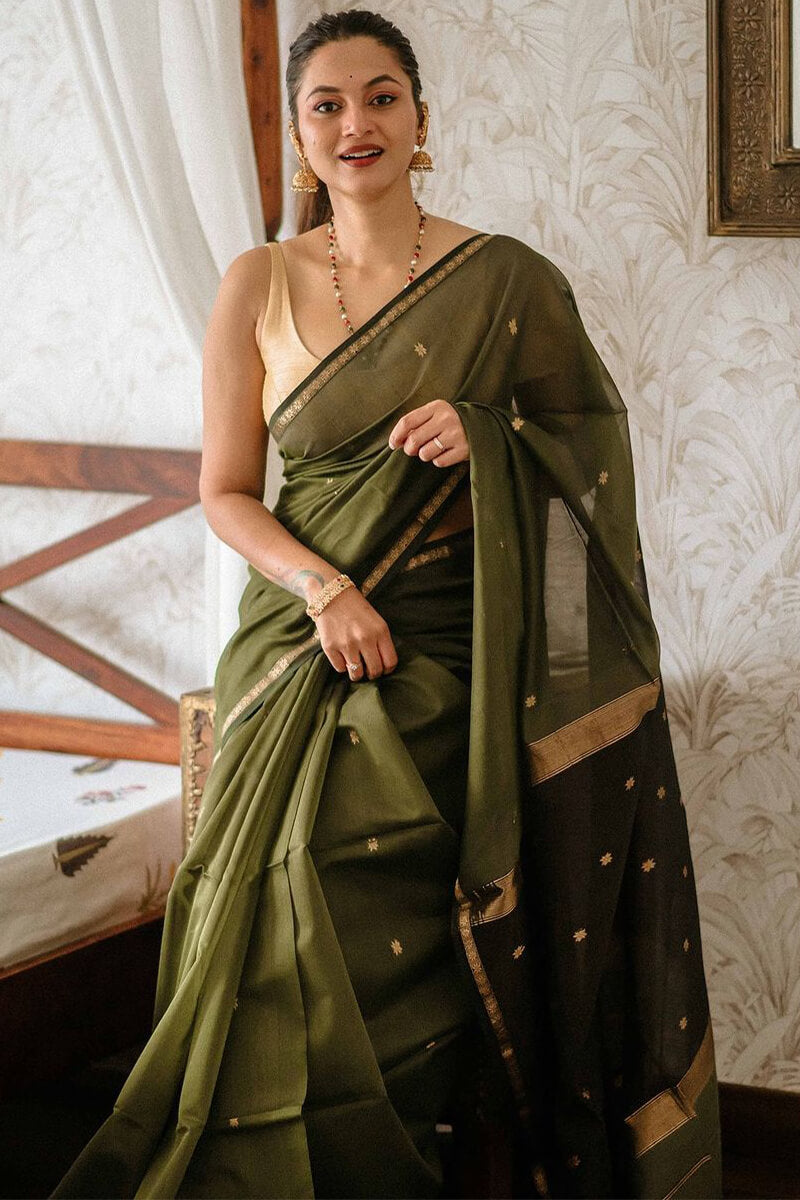 Thatch Green Maheshawari Cotton Silk Saree