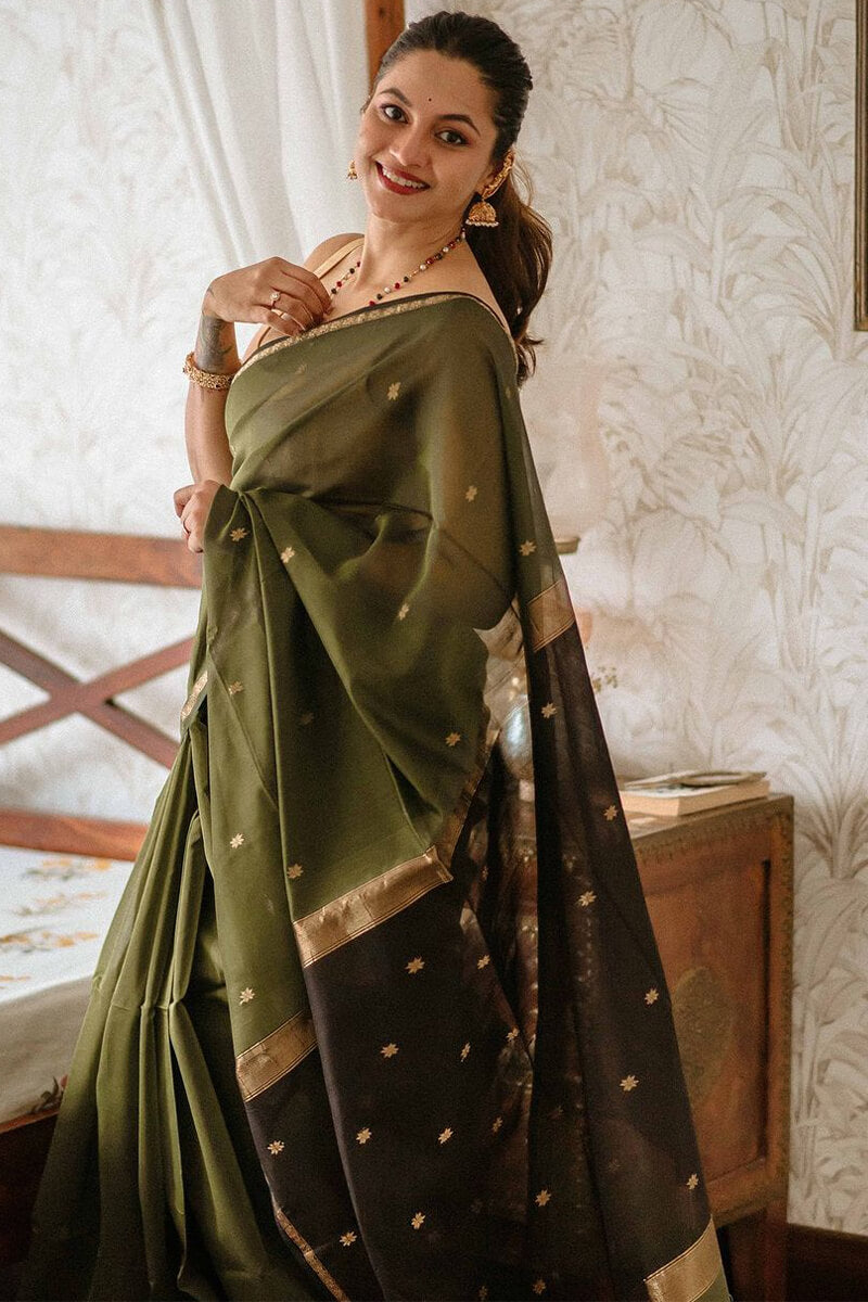 Thatch Green Maheshawari Cotton Silk Saree