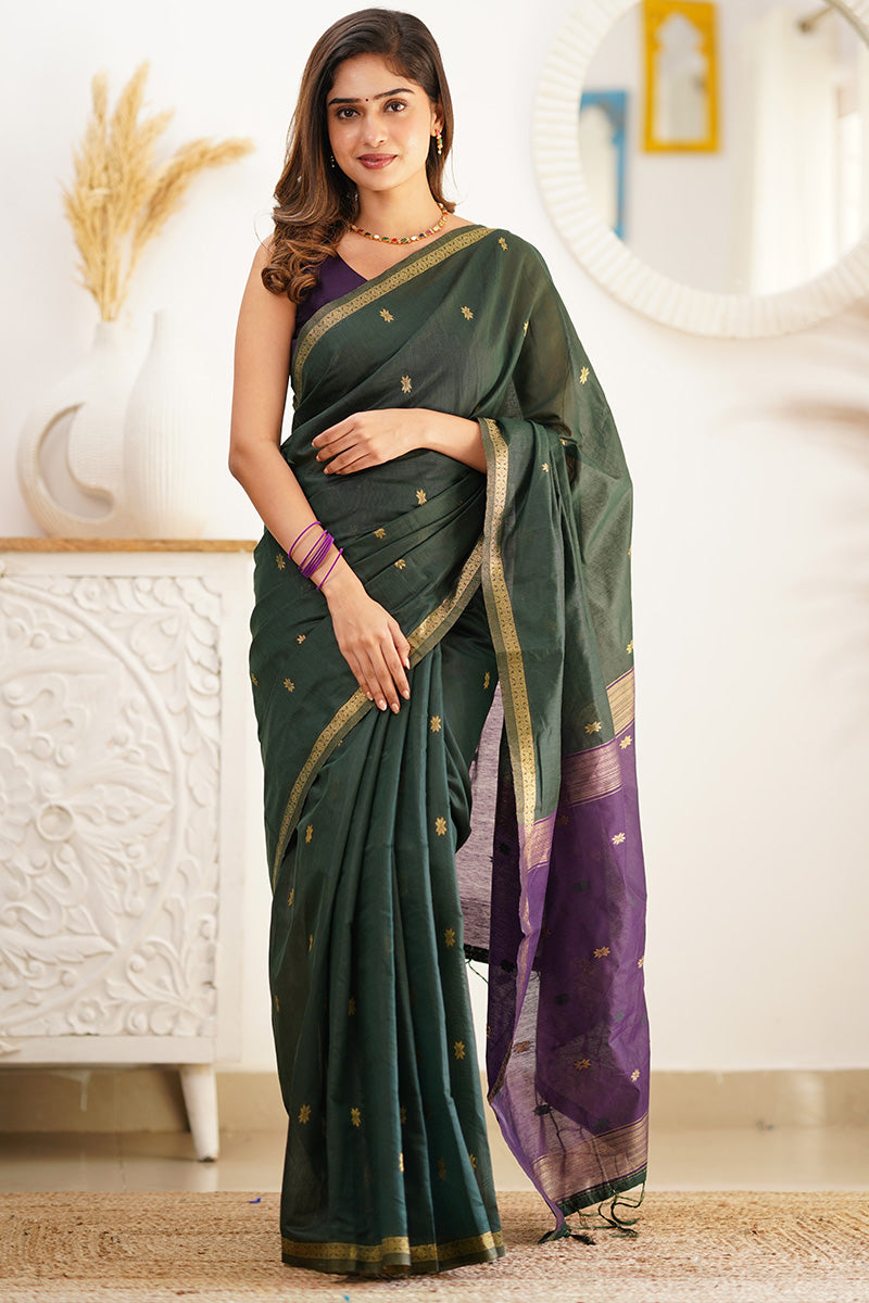 Rangoon Green Maheshawari Cotton Silk Saree