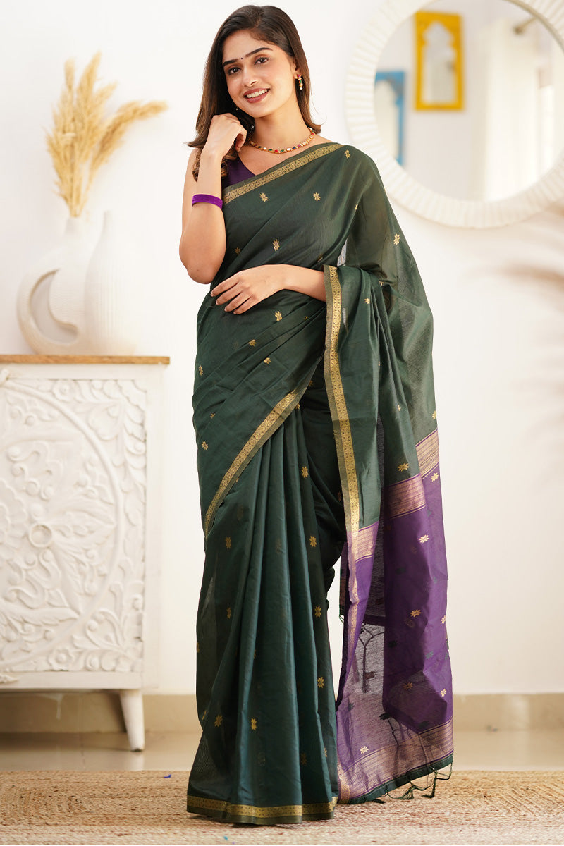 Rangoon Green Maheshawari Cotton Silk Saree