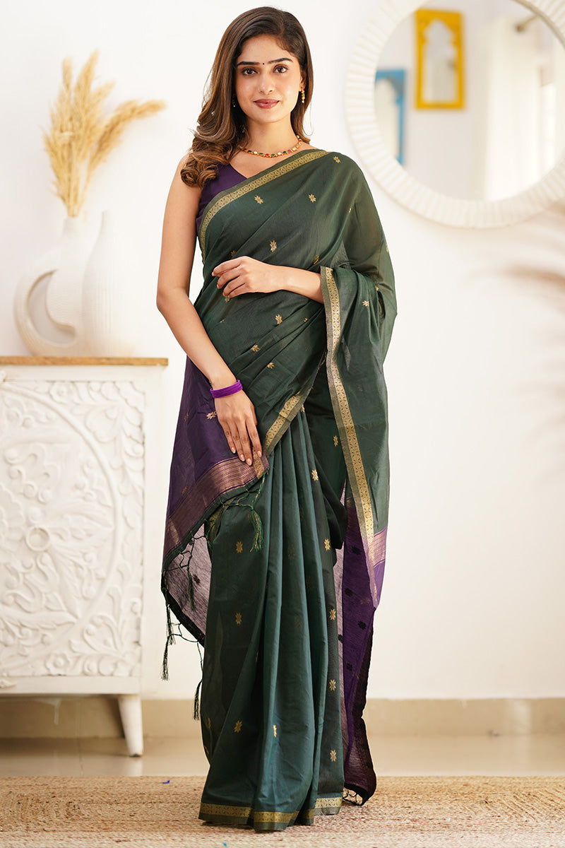 Rangoon Green Maheshawari Cotton Silk Saree