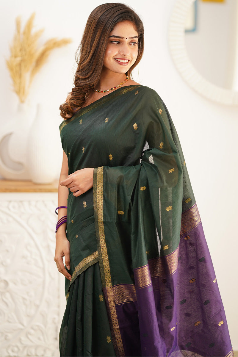 Rangoon Green Maheshawari Cotton Silk Saree