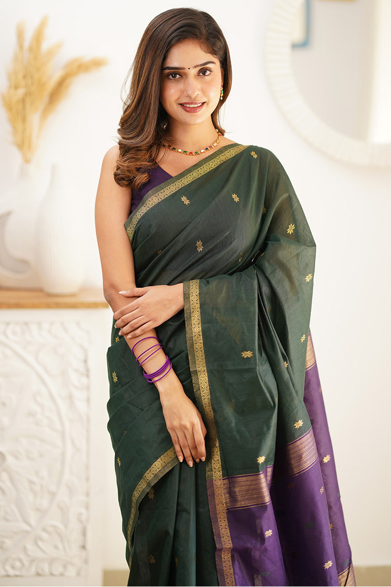 Rangoon Green Maheshawari Cotton Silk Saree