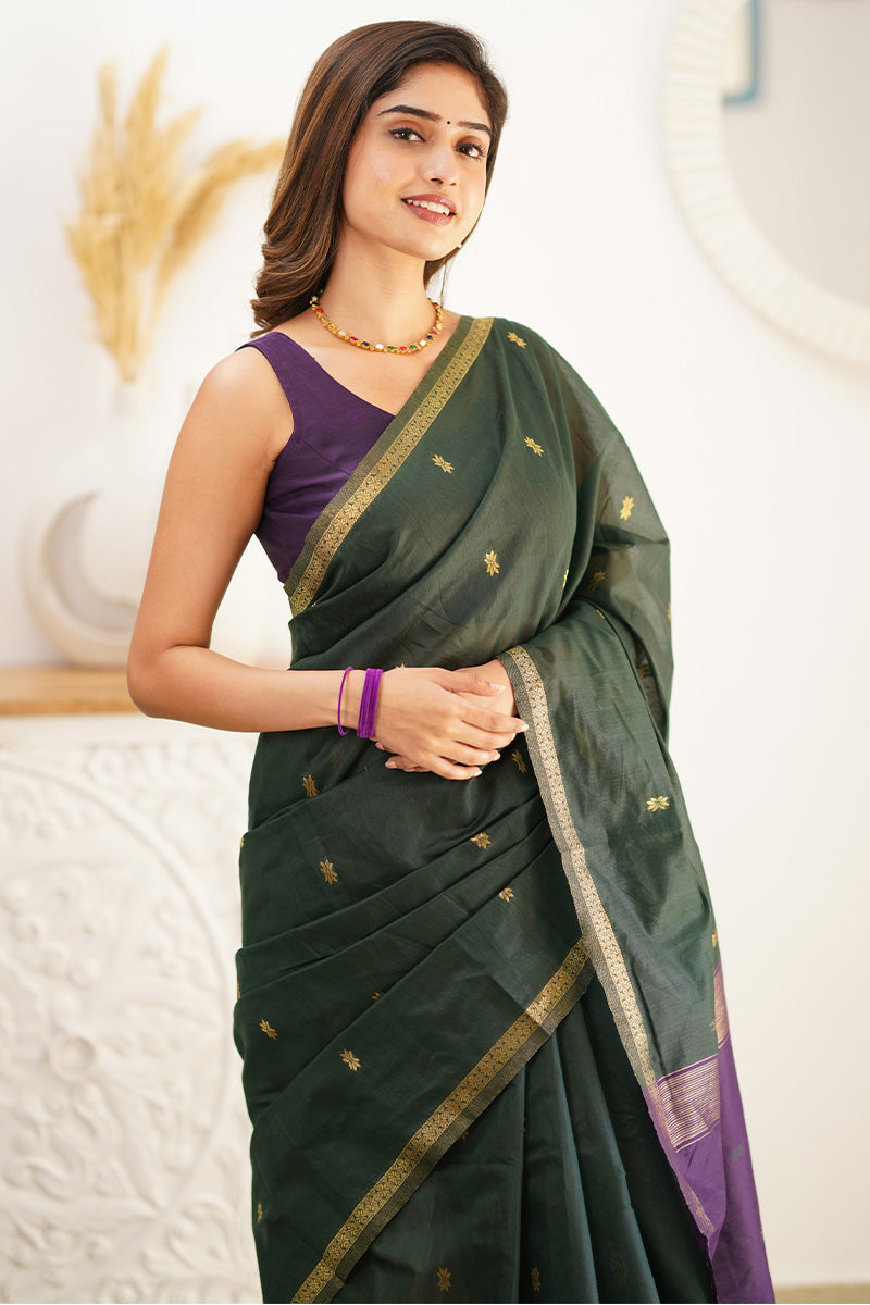 Rangoon Green Maheshawari Cotton Silk Saree