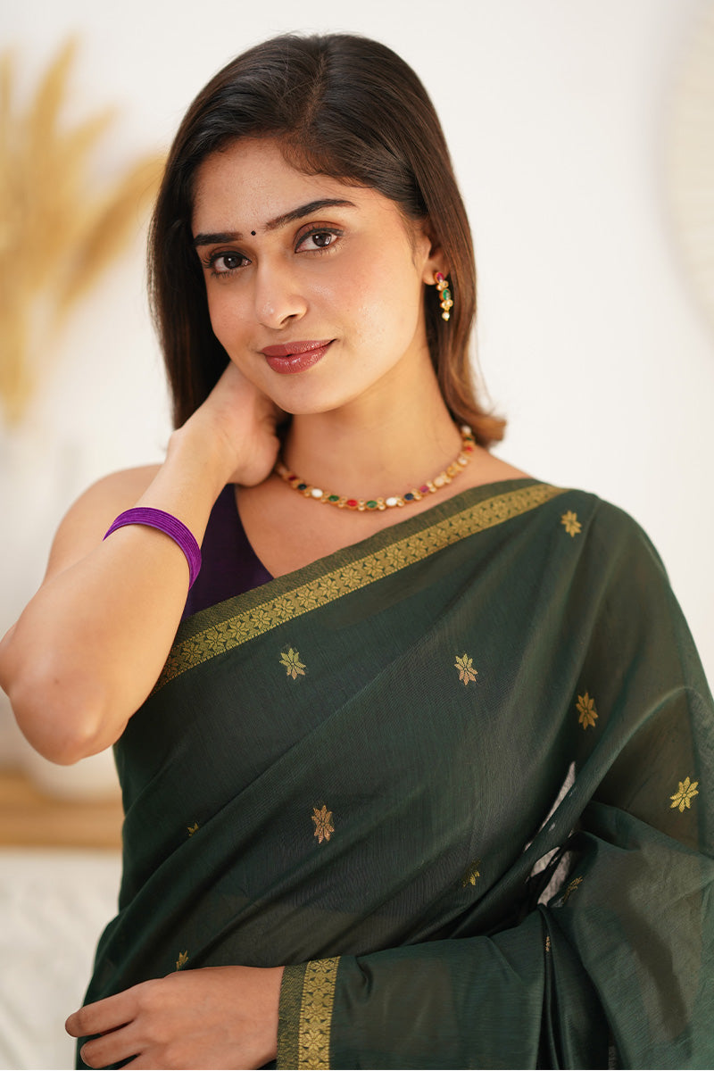 Rangoon Green Maheshawari Cotton Silk Saree