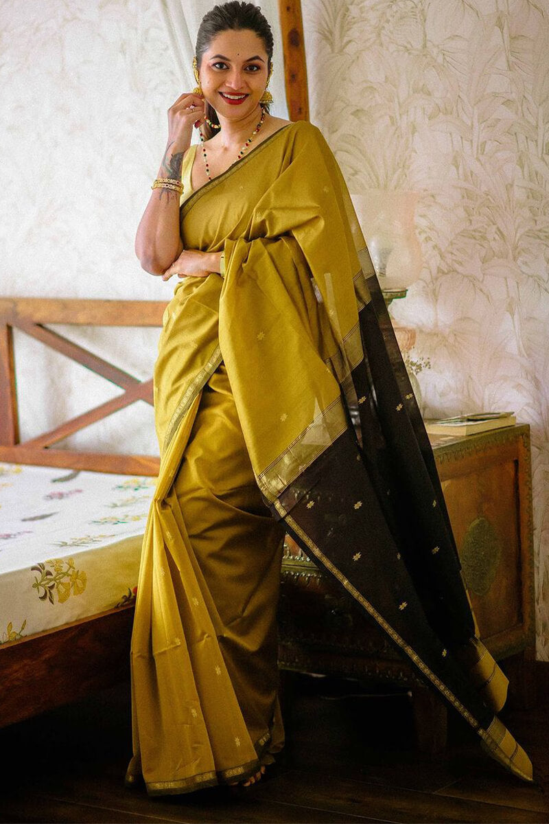 Cool Mustard Maheshawari Cotton Silk Saree