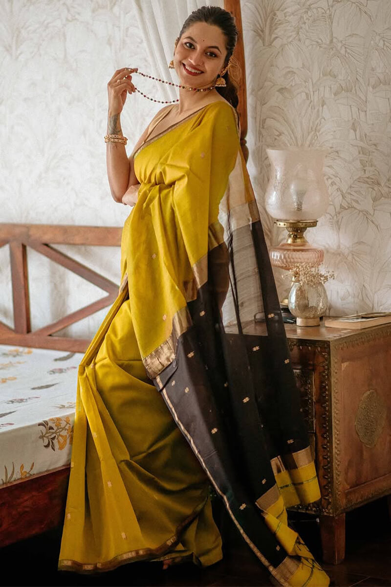 Cool Mustard Maheshawari Cotton Silk Saree