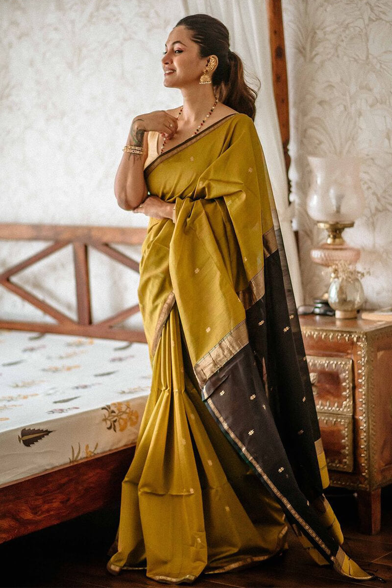 Cool Mustard Maheshawari Cotton Silk Saree