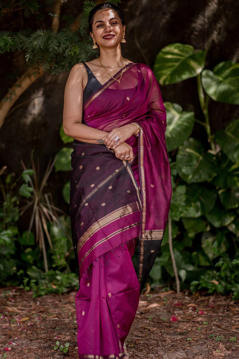 Burnt Pink Maheshawari Cotton Silk Saree