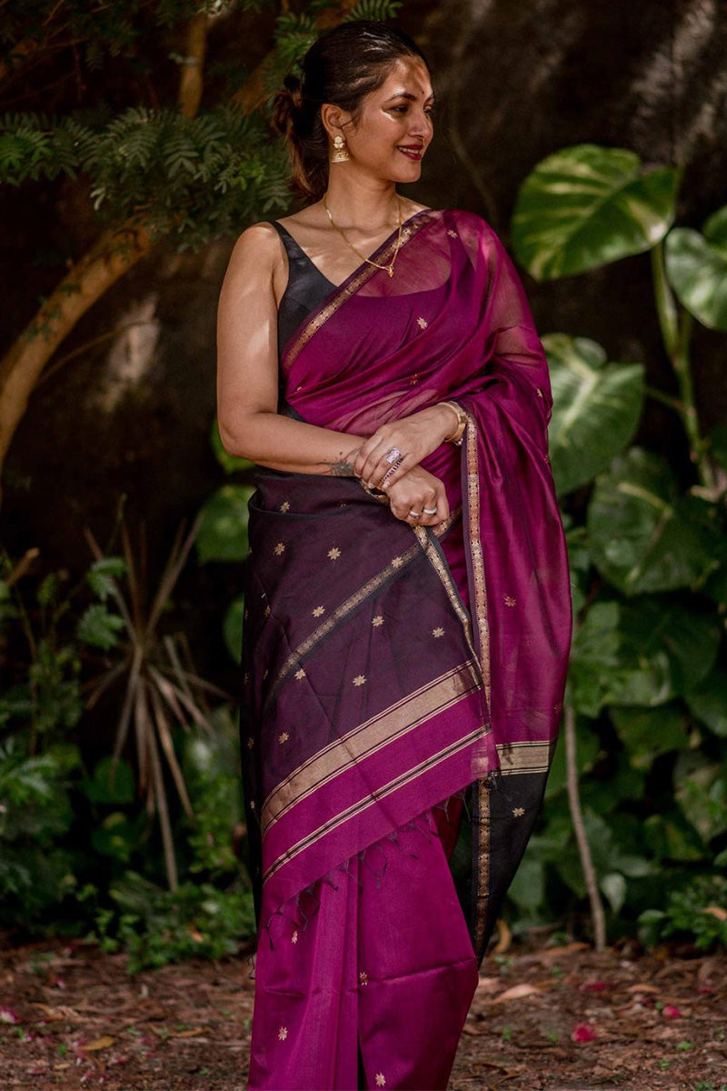 Burnt Pink Maheshawari Cotton Silk Saree