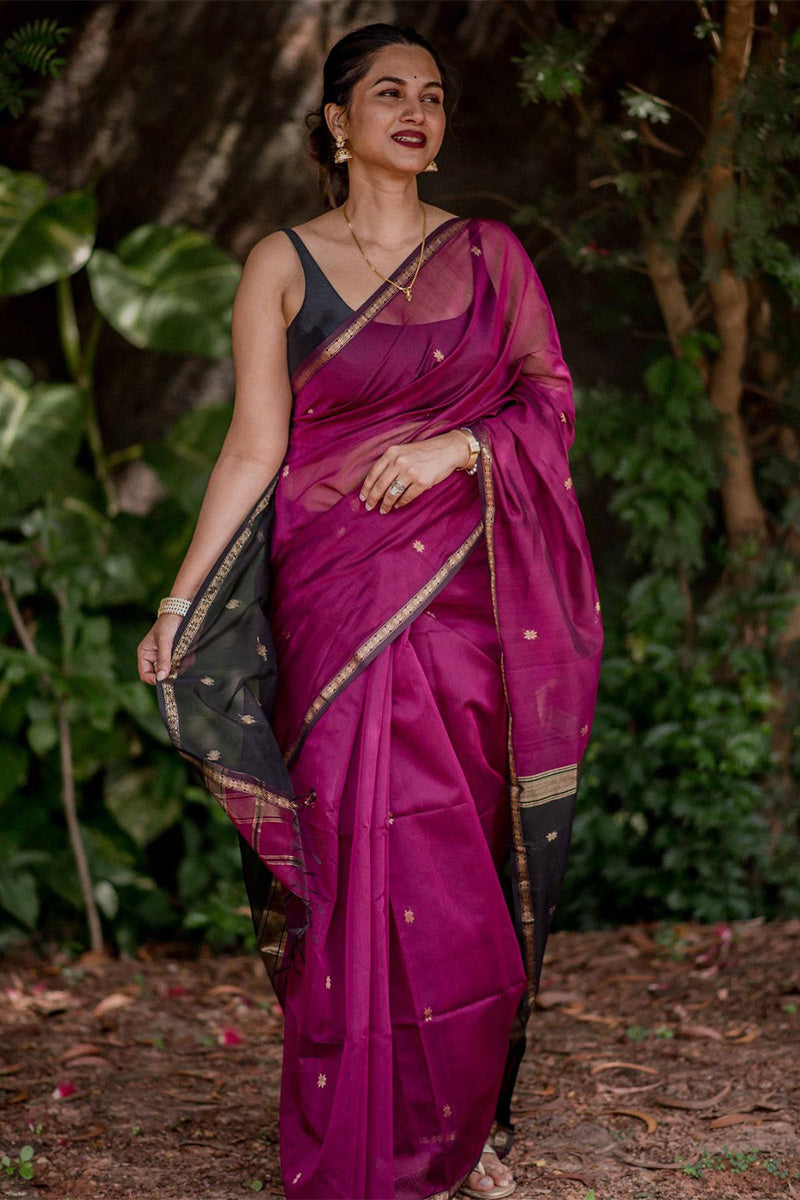 Burnt Pink Maheshawari Cotton Silk Saree