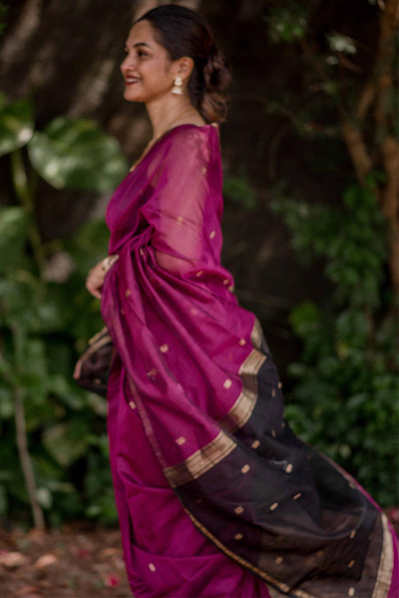 Burnt Pink Maheshawari Cotton Silk Saree