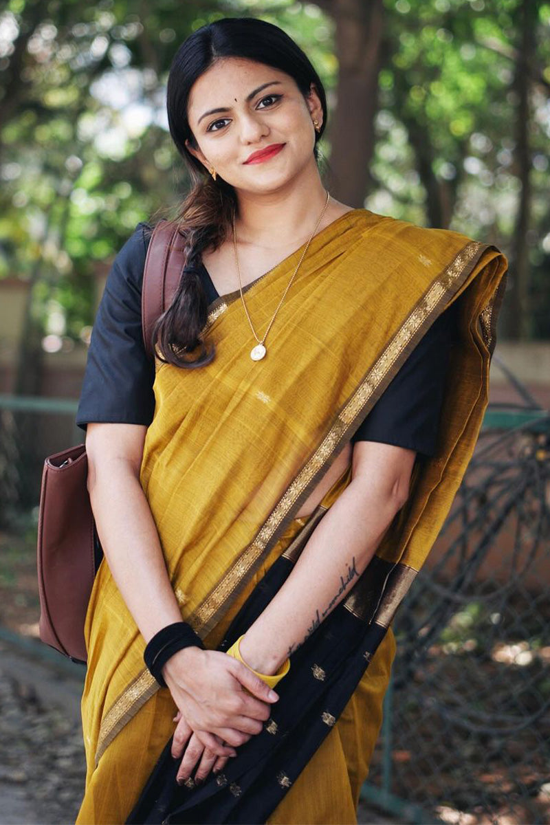 Muddy Mustard Maheshawari Cotton Silk Saree