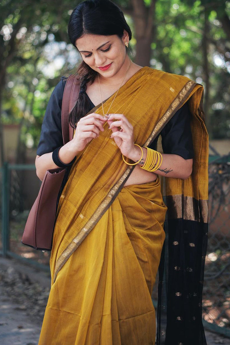 Muddy Mustard Maheshawari Cotton Silk Saree