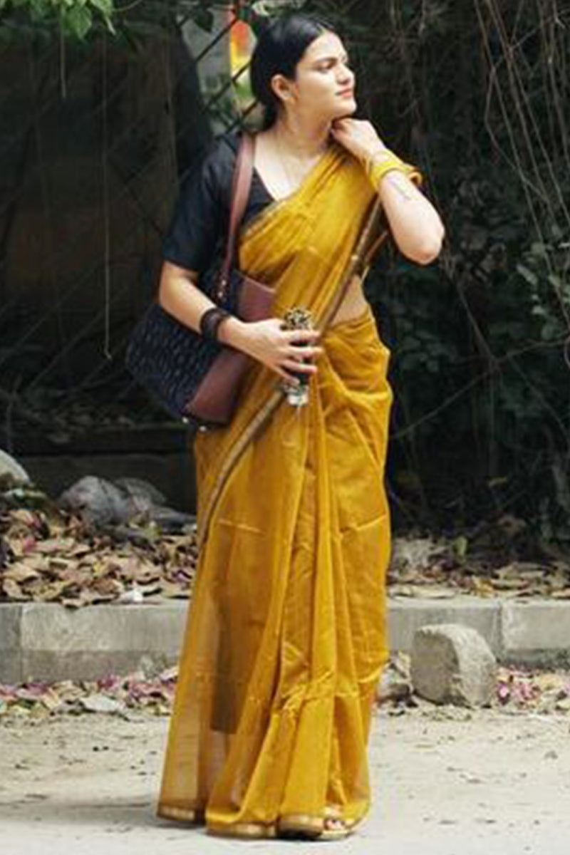 Muddy Mustard Maheshawari Cotton Silk Saree