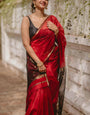 Lipstick Red Maheshawari Cotton Silk Saree