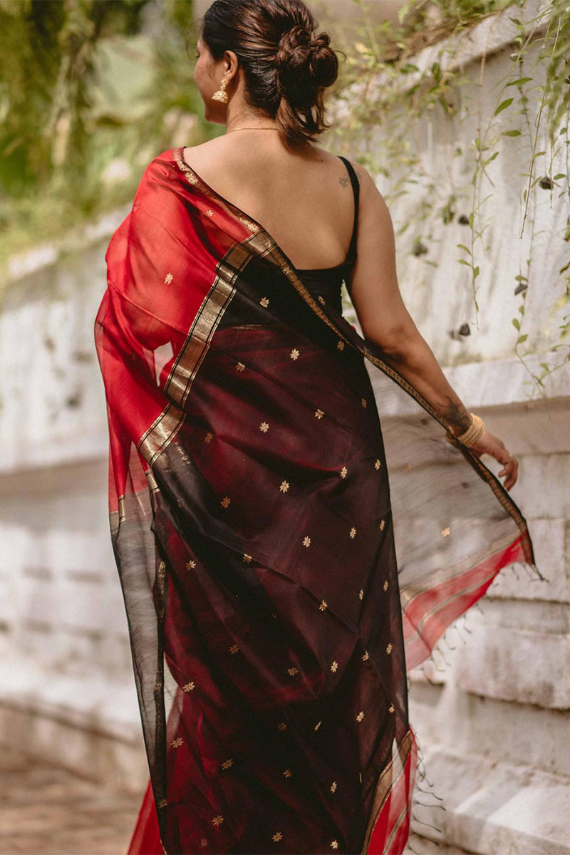 Lipstick Red Maheshawari Cotton Silk Saree