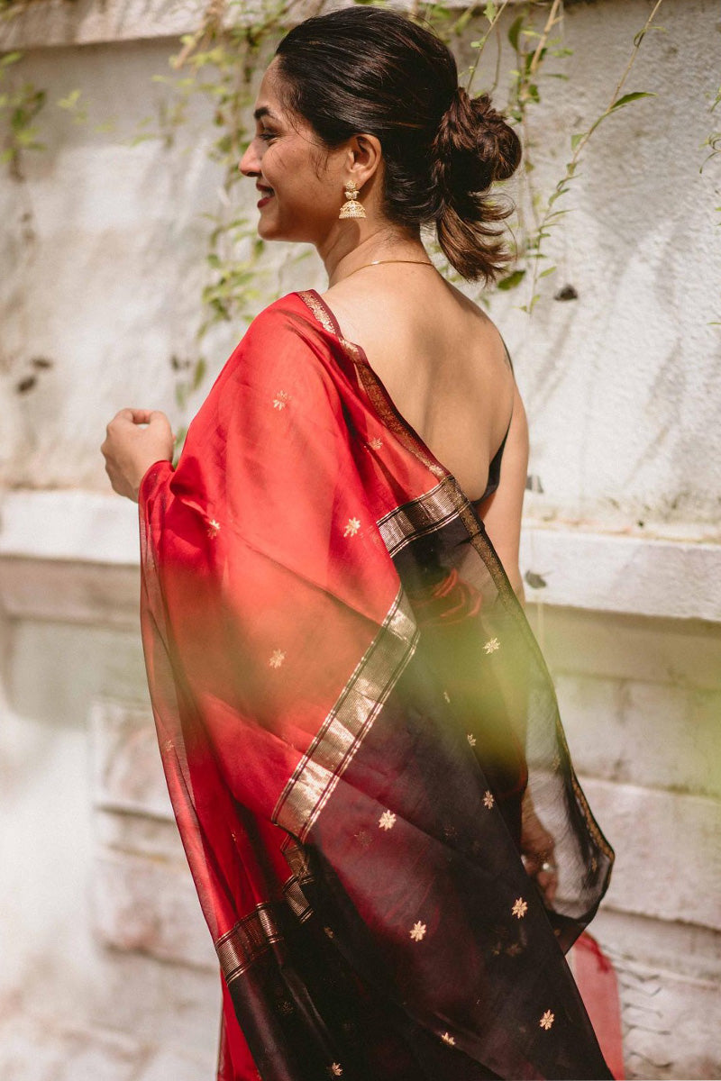 Lipstick Red Maheshawari Cotton Silk Saree