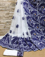 White and Navy Blue Maheshawari Cotton Silk Saree