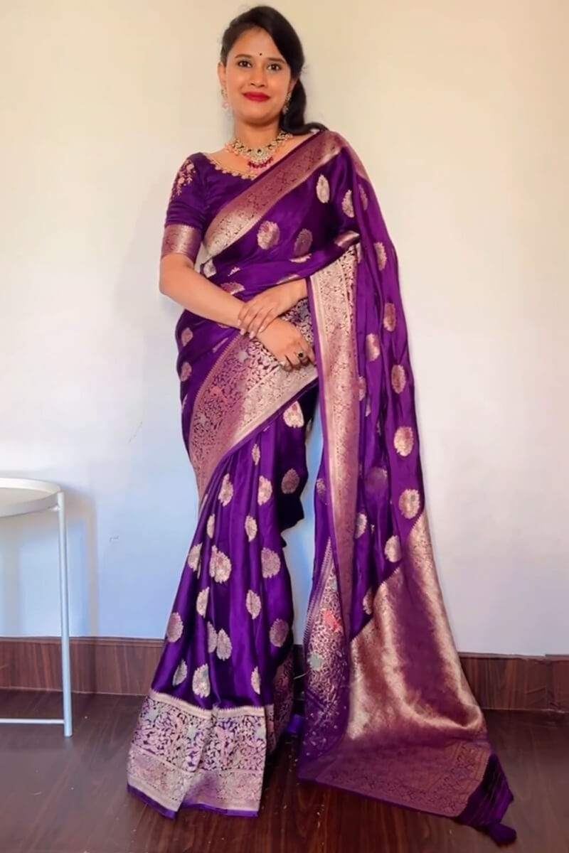 Enchanting Purple Soft Silk Saree With Breathtaking Blouse Piece