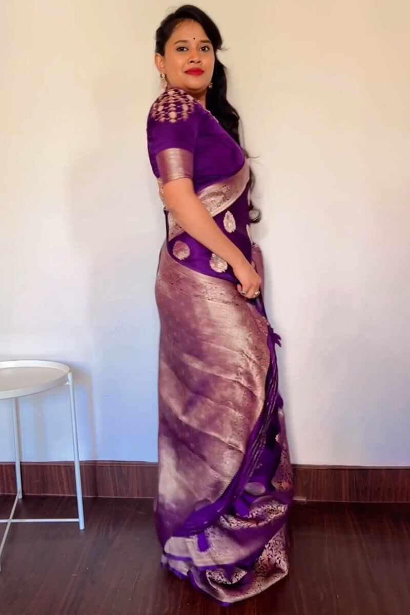 Enchanting Purple Soft Silk Saree With Breathtaking Blouse Piece
