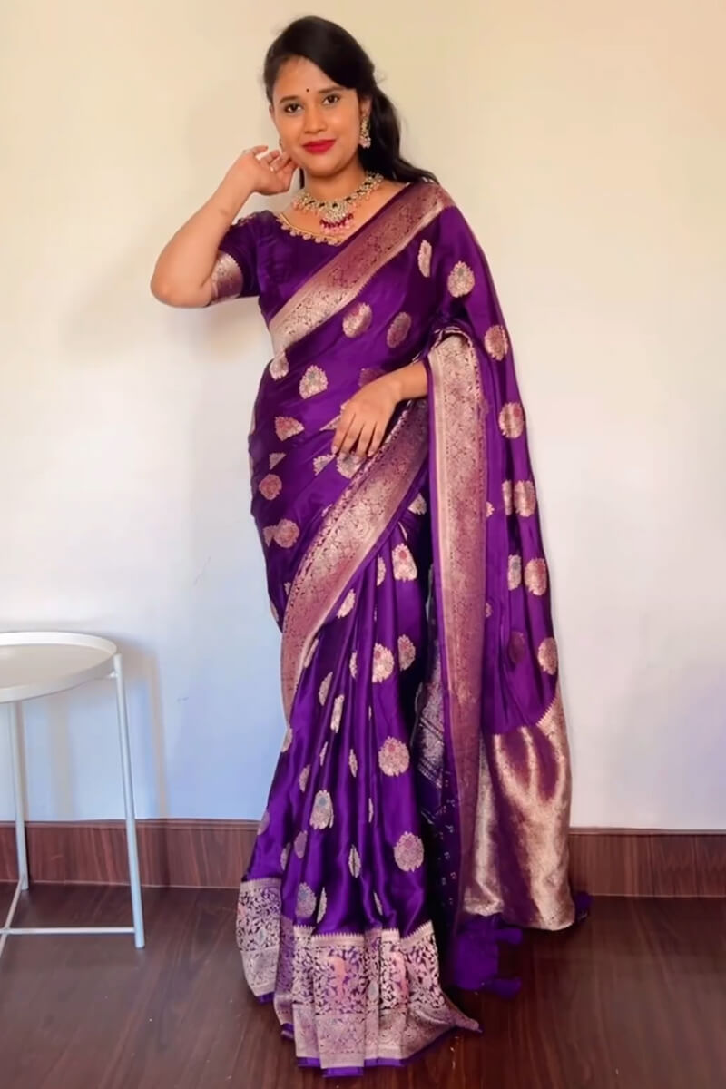 Enchanting Purple Soft Silk Saree With Breathtaking Blouse Piece