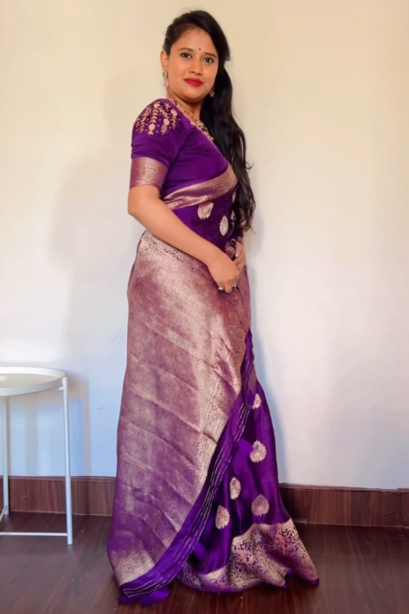 Enchanting Purple Soft Silk Saree With Breathtaking Blouse Piece