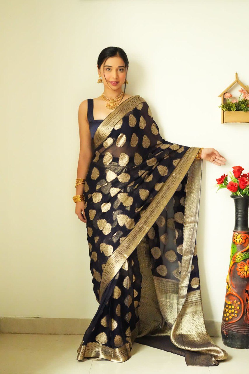 Deserving 1-Minute Ready To Wear Black Soft Silk Saree