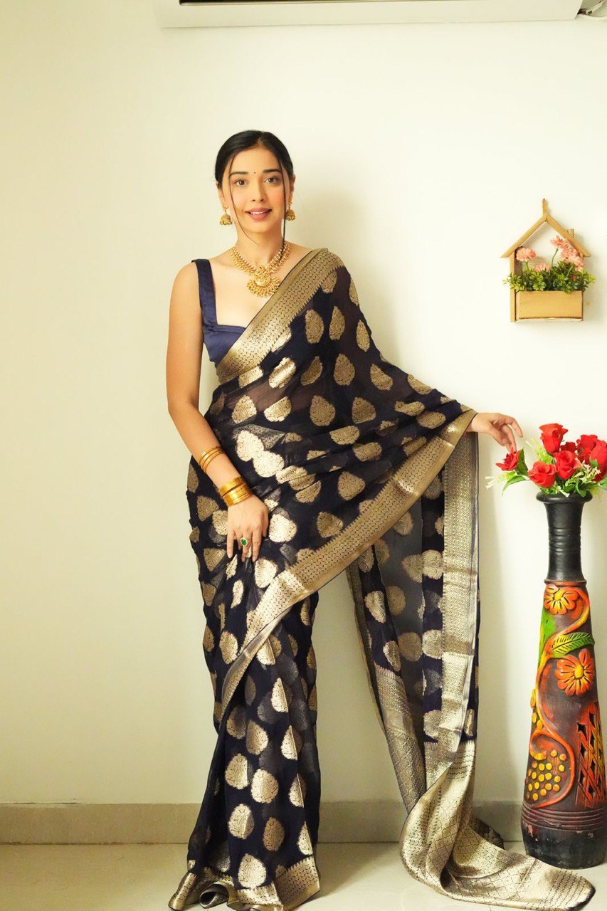 Deserving 1-Minute Ready To Wear Black Soft Silk Saree