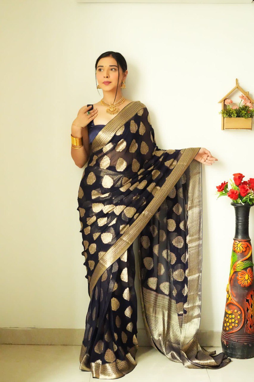 Deserving 1-Minute Ready To Wear Black Soft Silk Saree