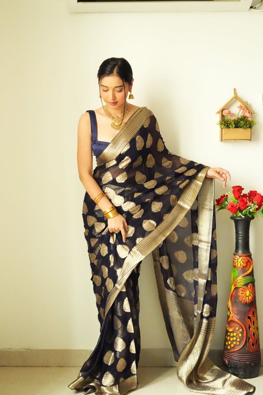 Deserving 1-Minute Ready To Wear Black Soft Silk Saree