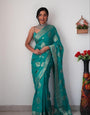 Charming 1-Minute Ready To Wear Sea Green Soft Silk Saree