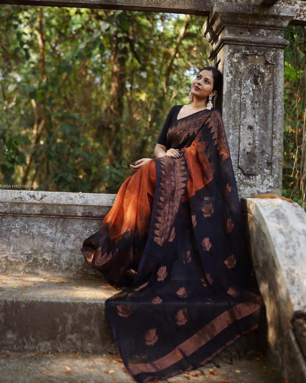 Tiger Orange Maheshawari Cotton Silk Saree