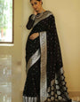 Classy Black Cotton Silk Saree With Sizzling Blouse Piece