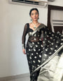 Vivacious 1-Minute Ready To Wear Black Cotton Silk Saree