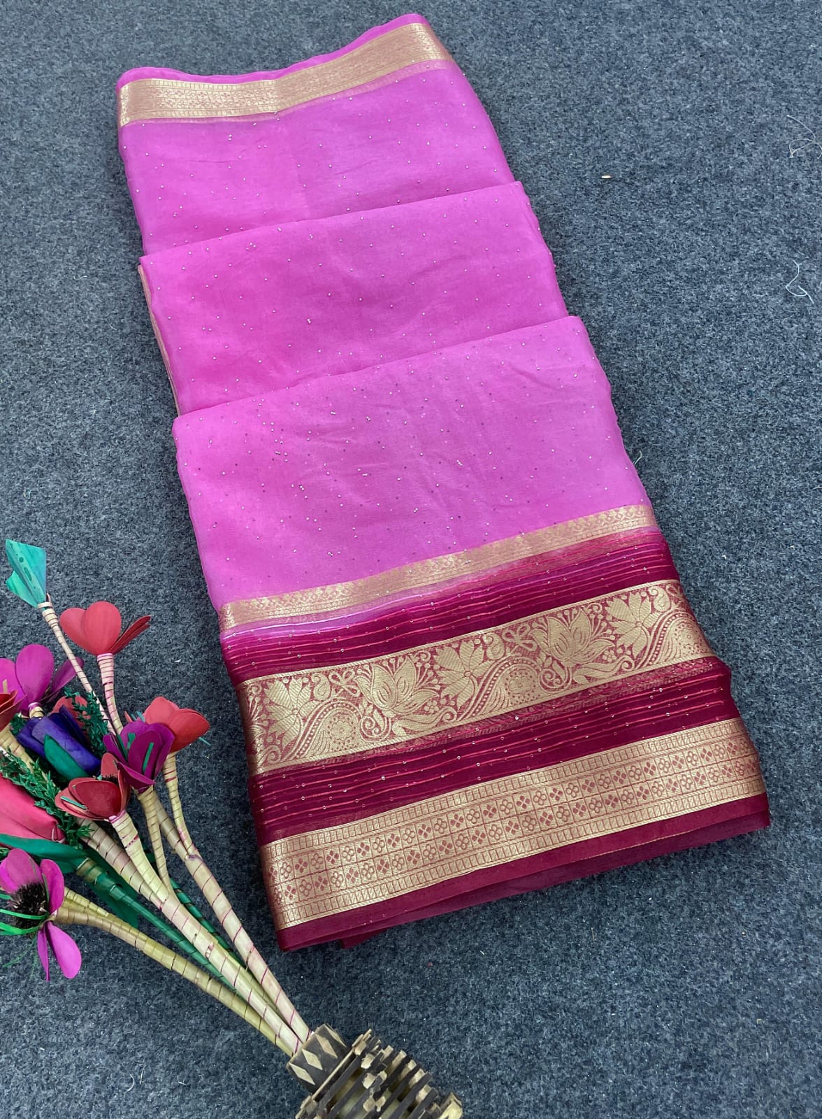 Staring  Dark Pink Organza Silk Saree With Scintillating Blouse Piece